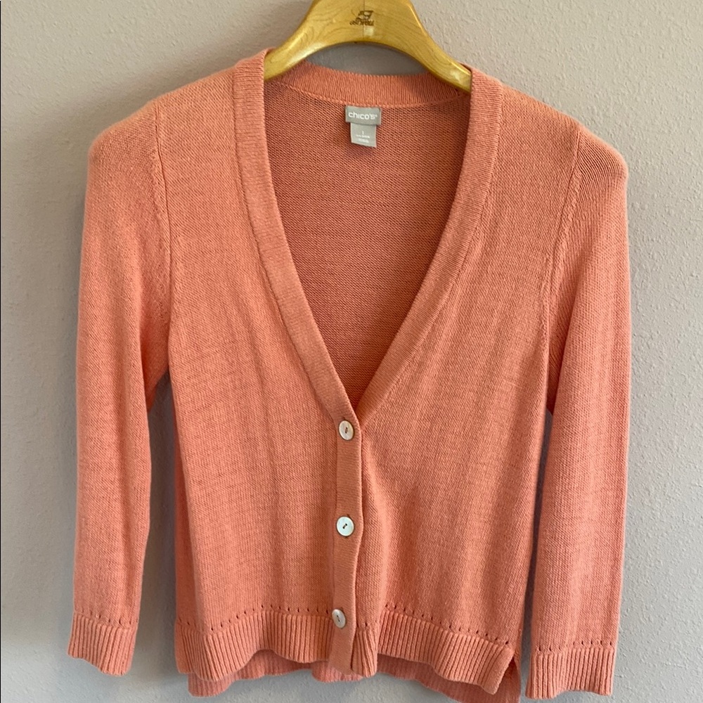 Chico's Coral Button-Up Cardigan